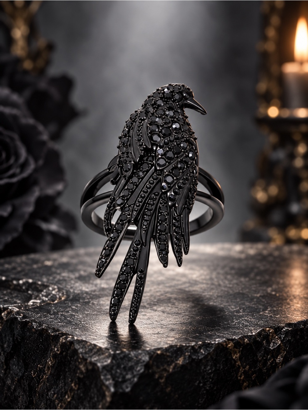 Simply Vera Vera Wang Black Raven Crow Crystal Statement Ring.NWT